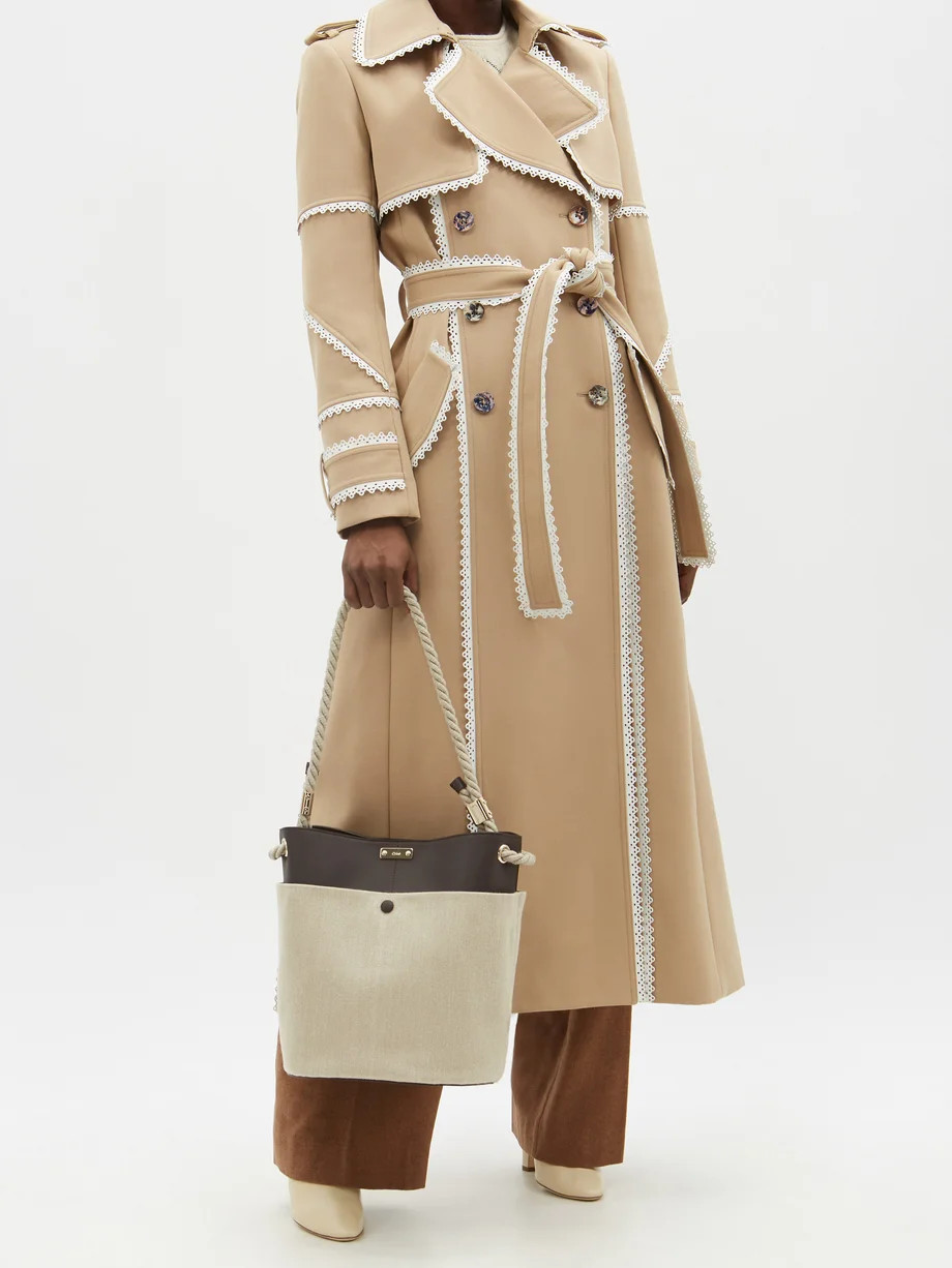 Logo-plaque linen-twill and leather bucket bag | Matches (UK)