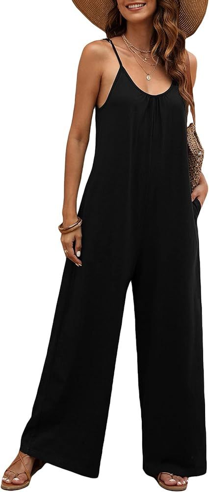 Verdusa Women's Backless Loose Wide Leg Cami Jumpsuit Overall Long Pants | Amazon (US)