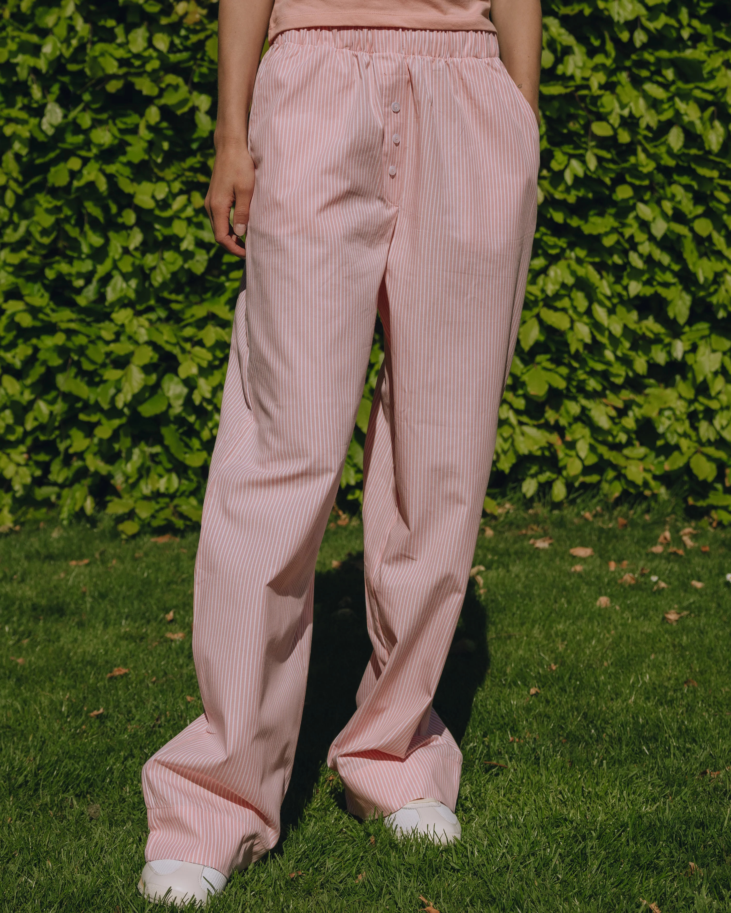 Poplin Resort Pants - Dusty Rose + White Stripe | Daily Drills