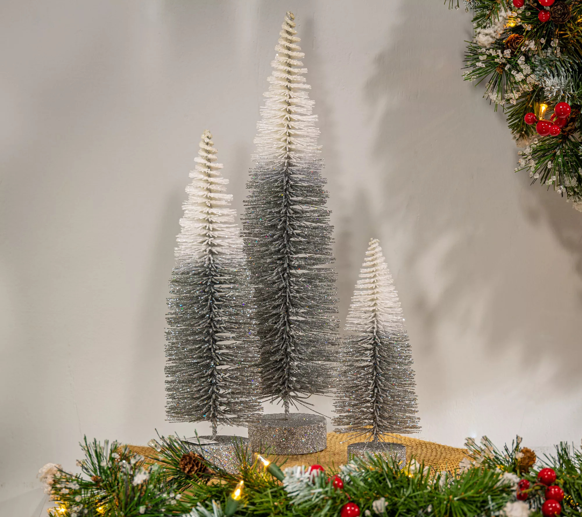 S/3 Grey to White Ombre Bottle Brush Trees by Gerson Co - QVC.com | QVC