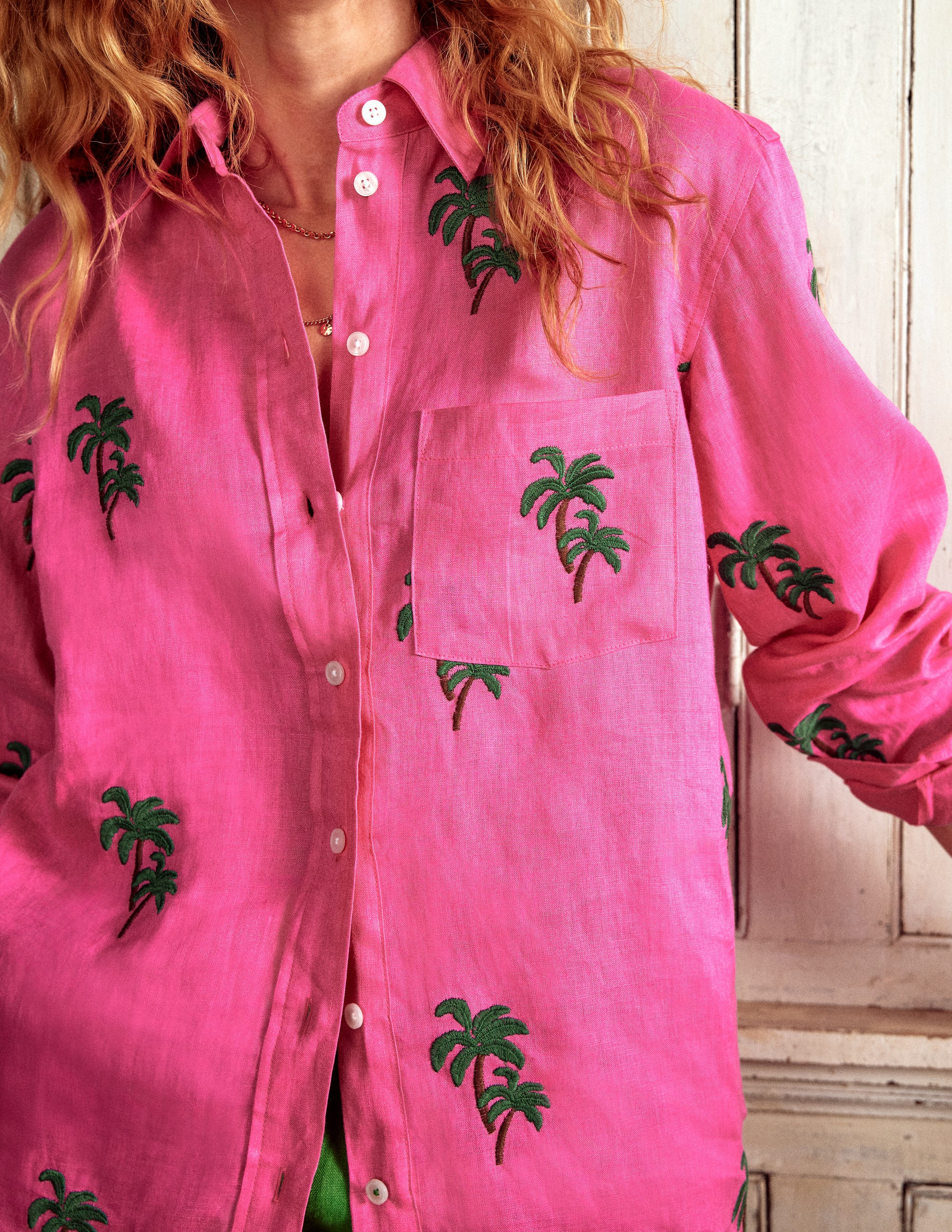 Sadie Relaxed Linen Shirt-Sorbet Pink, Palm Tree | Boden (US)