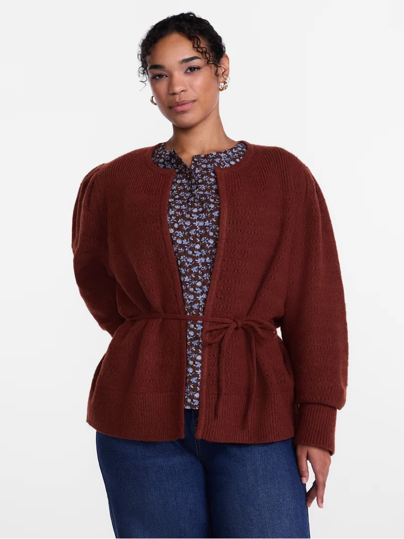 Scenario Women's and Women's Plus Open Tie Cardigan Lightweight Sweater with Long Sleeves, Sizes ... | Walmart (US)