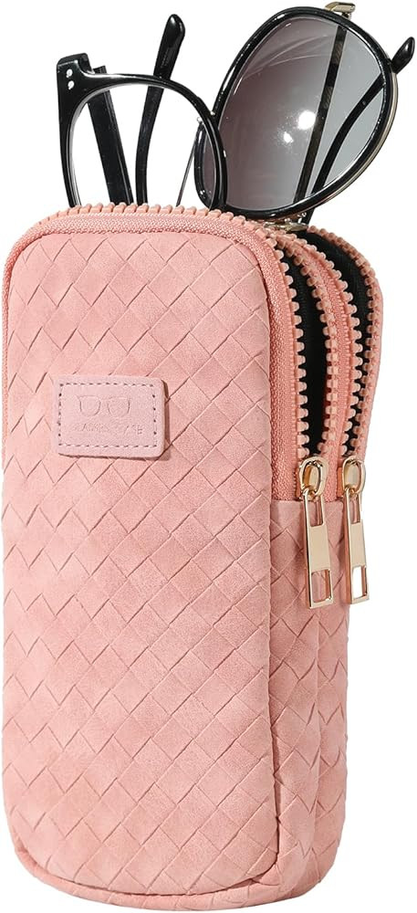 Double Eyeglass Case for Men Women, 2-in-1 PU Dual Sunglasses Case, Scratch-Proof Travel Eyeglass... | Amazon (US)
