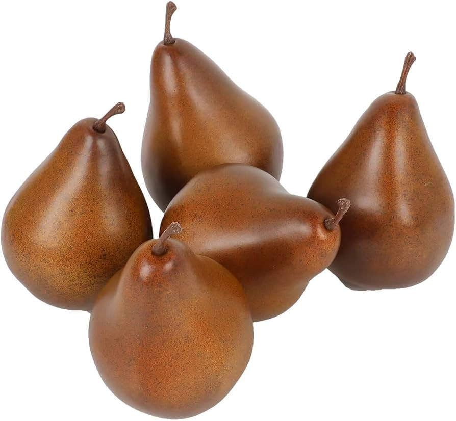 5 Pcs Artificial Brown Pears, Fake Fruit Decor Lifelike Brown Pears Faux Pear Artificial Fall Fru... | Amazon (US)