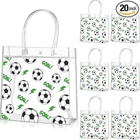 Aliceset 20 Pcs Soccer Clear Goodie Bag with Handles PVC Sport Theme Party Favor Bag Bulk for Tea... | Amazon (US)