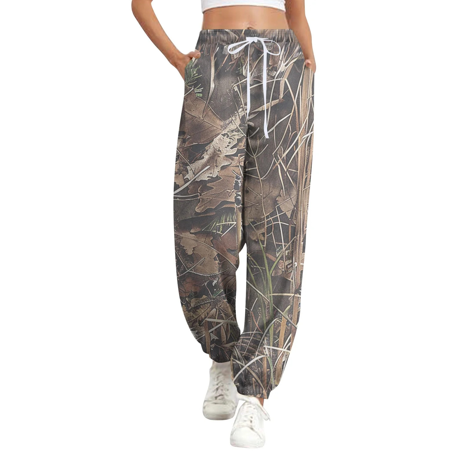 Womens Camo Sweatpants Drawstring High Waisted Active Joggers Pants Maple Leaf Print Workout Trou... | Walmart (US)