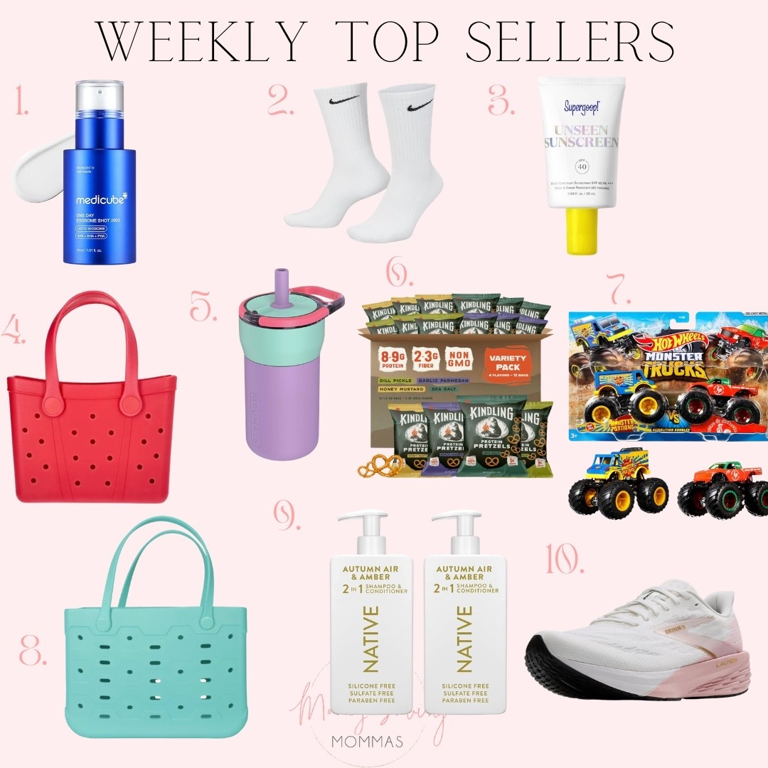 Weekly top sellers 

Best sellers skincare crew socks sunscreen tote bag  tumbler  snacks toys shampoo conditioner sneakers 

#LTKmomlife #LTKBeauty #LTKSeasonal