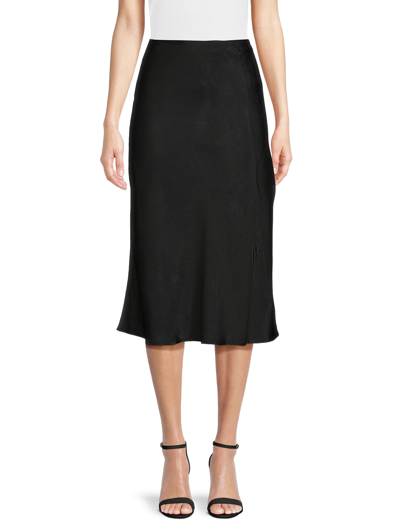 Time and Tru Women's Satin Midi Skirt with Side Slit, Sizes XS-XXXL | Walmart (US)