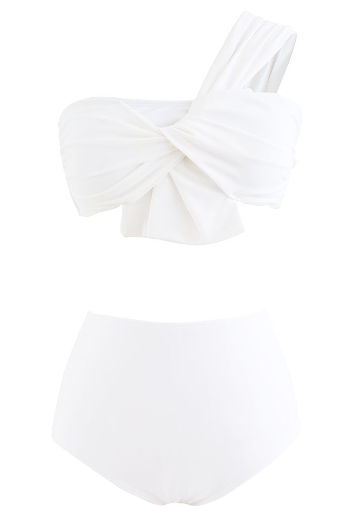 Sweet Knot One-Shoulder Bikini Set in White | Chicwish