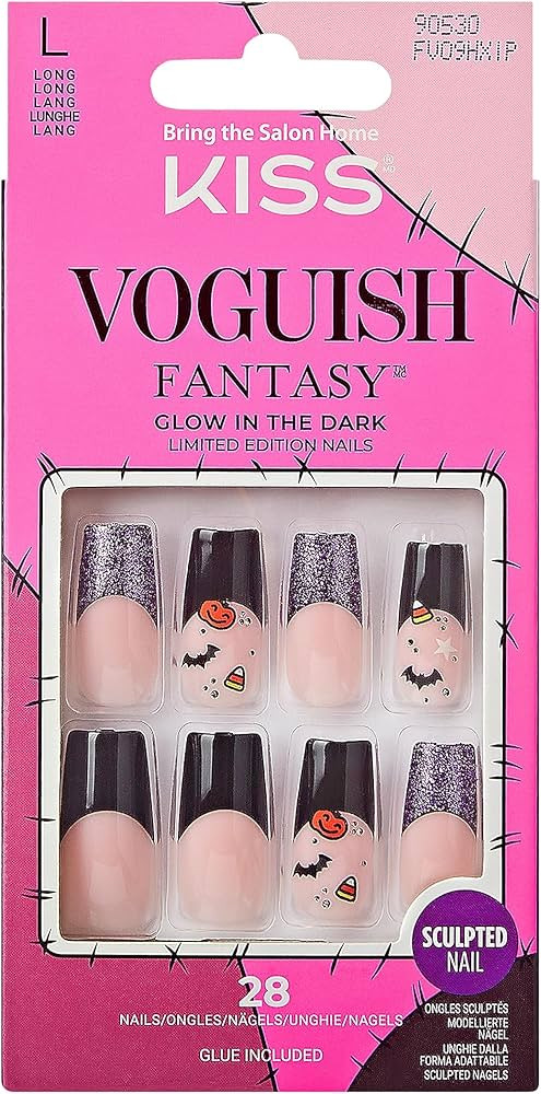 KISS Voguish Fantasy Halloween Nails, Black, Long Length, Square Shape, Pink Gel Nail Glue (2g), ... | Amazon (US)