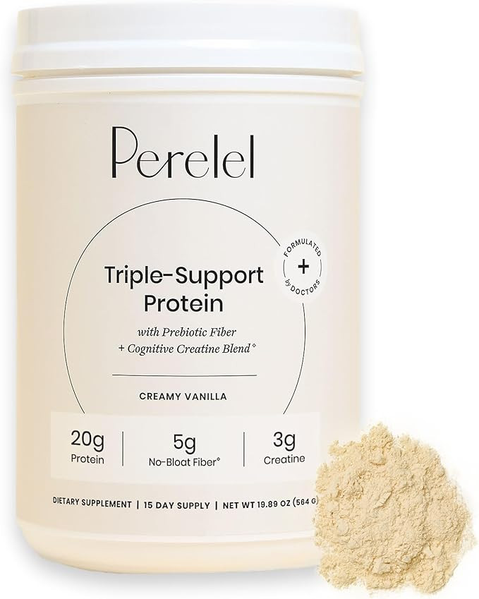 Perelel Triple-Support Plant Based Protein Powder, Creamy Vanilla, 20g Vegan Protein Powder, 3g C... | Amazon (US)