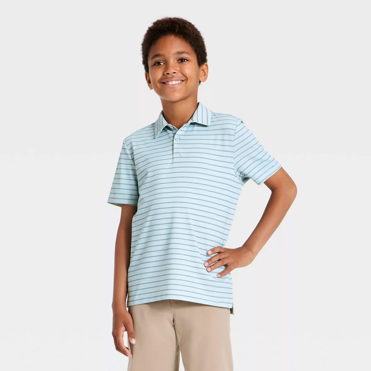 Boys' Striped Golf Polo Shirt - All In Motion™ Sky Blue L | Target