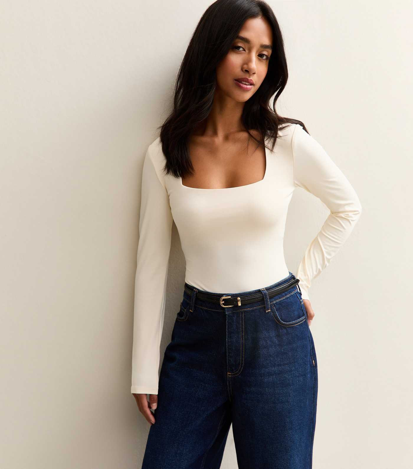 Petite Cream Square Neck Long Sleeve Bodysuit | New Look | New Look (UK)