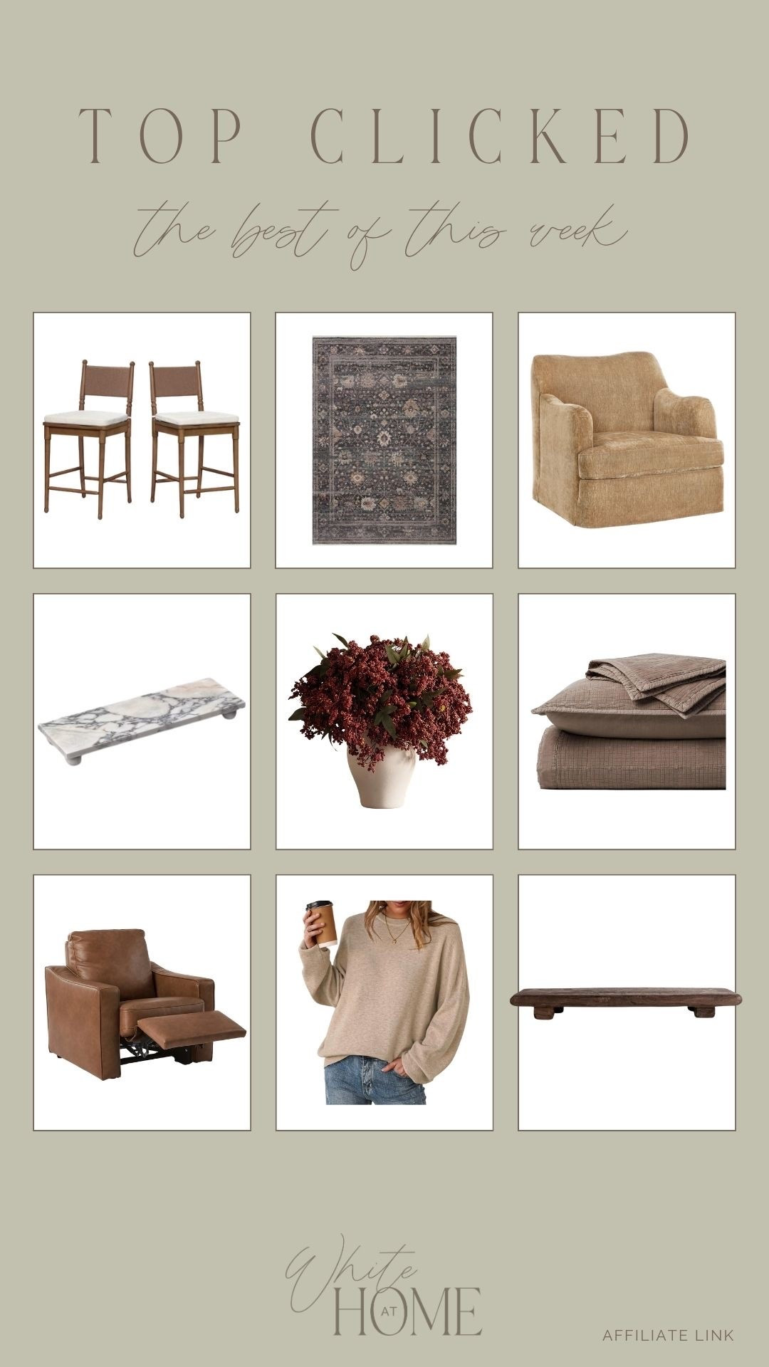 Last week’s top clicked favorites! Affordablee furniture from Walmart, cozy rugs and beddingg, seasonal stems, and decorative trays!