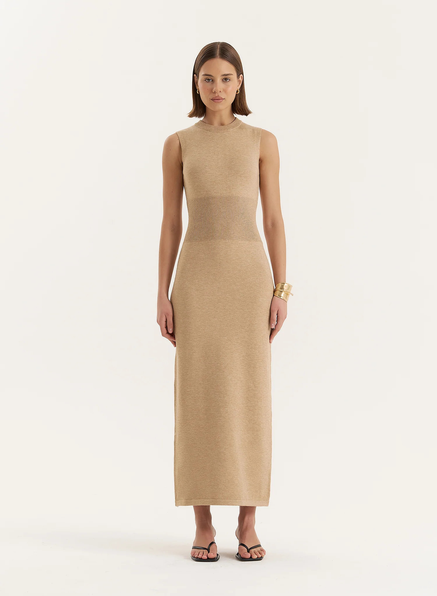 Beige Sleeveless Knitted Maxi Dress- Dai | 4th & Reckless