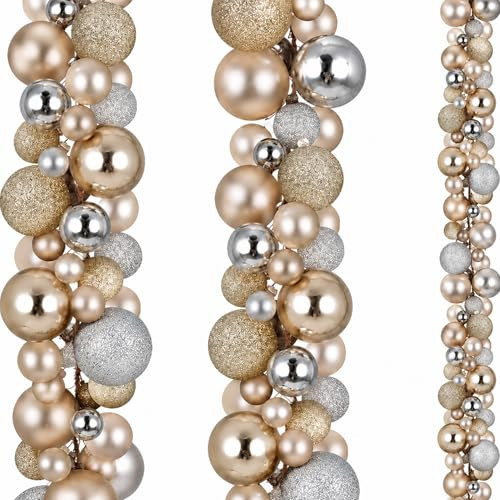 Yuxung 2 Pcs Christmas Ball Garland 6 ft Ball Ornaments Christmas Bulb Garland Xmas Tree Bauble Decorations for Party Indoor Outdoor Home Office Decoration Accessories (Silver, Champagne Gold) | Amazon (US)