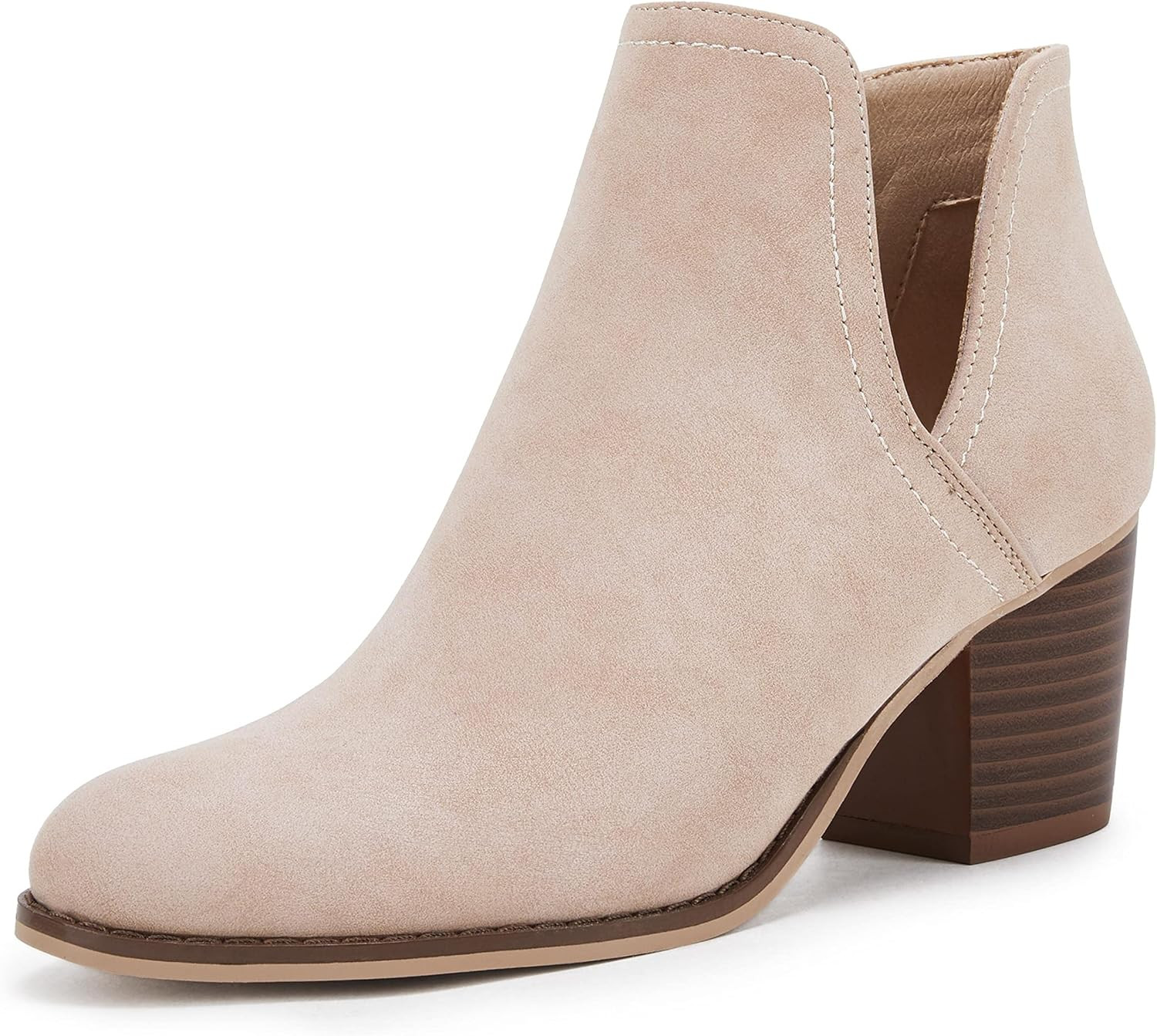 Women Chunky Block Stacked Low Heel Ankle Boots Cut Out Pointed Toe Comfortable Booties | Amazon (US)