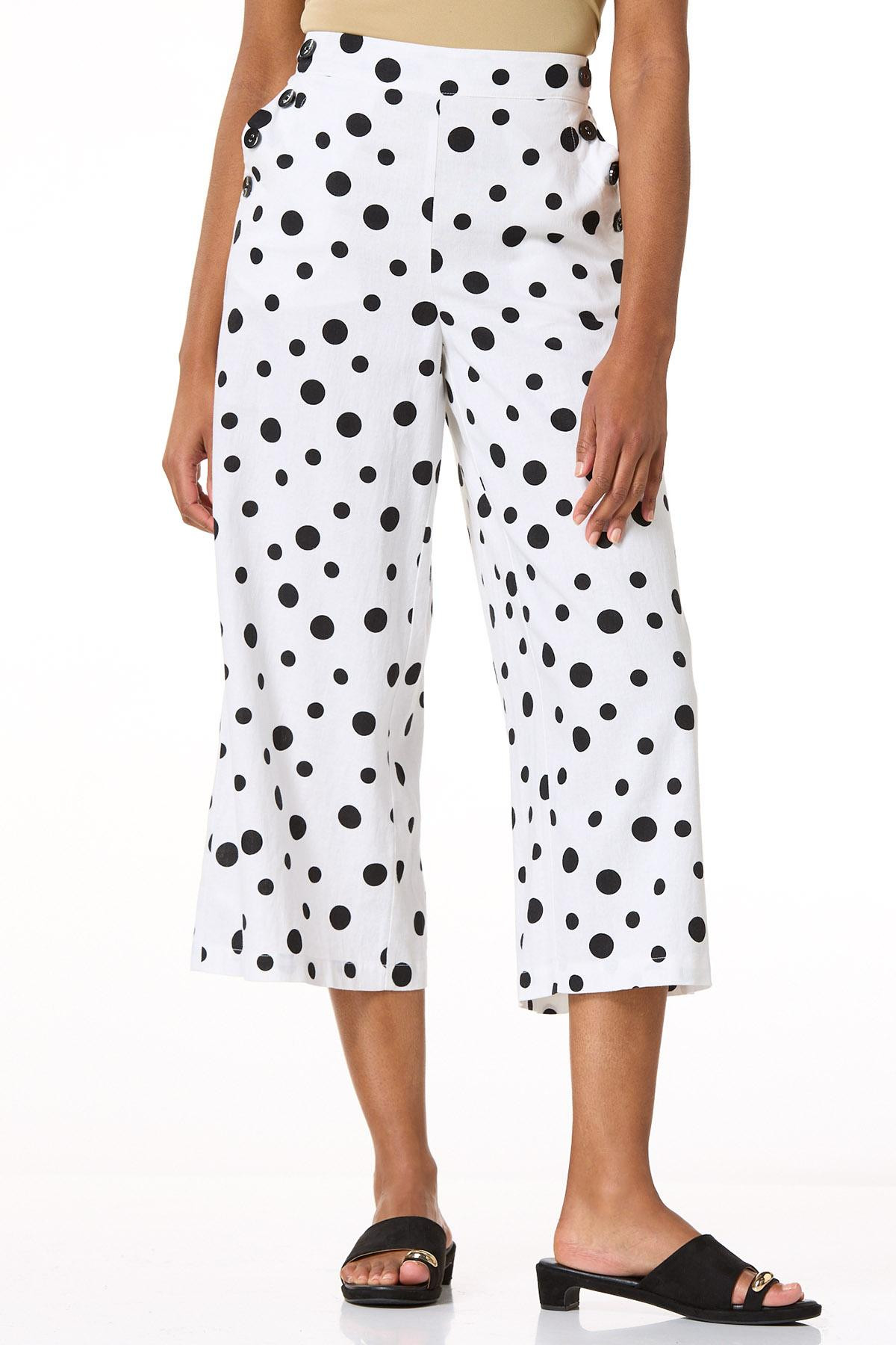 Cropped Polka Dot Linen Pants | Cato Fashions