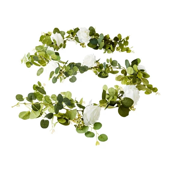 Artificial White Rose Garland, 70", by Way To Celebrate | Walmart (US)