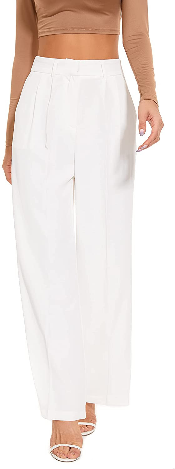 FUNYYZO Women's Wide Leg Pants High Elastic Waisted in The Back Business Work Trousers Long Strai... | Amazon (US)