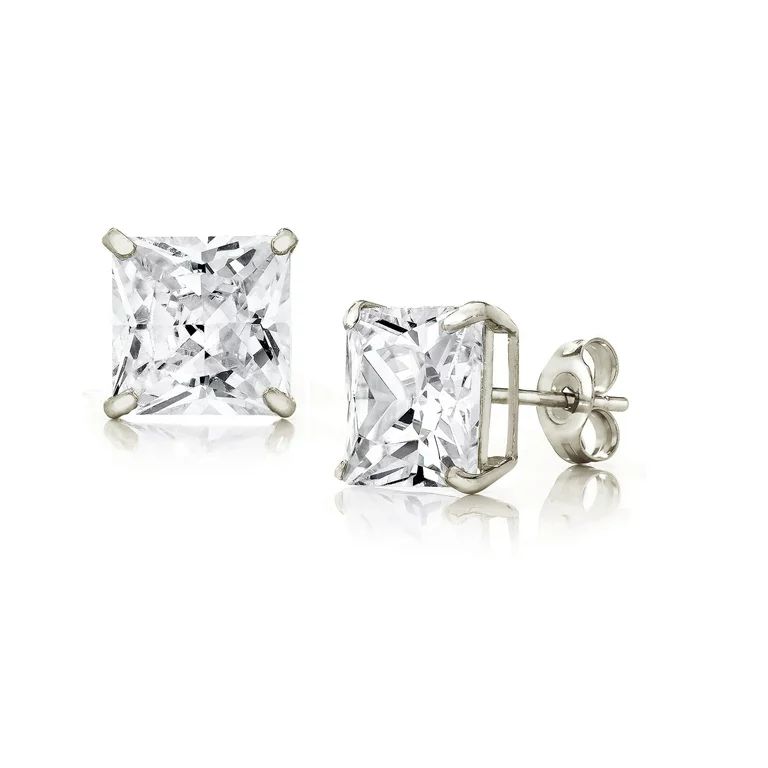 Jewelers 14K White Gold 7MM Princess-Cut Stud Earrings made with Crystals Swarovski BOXED - Walma... | Walmart (US)