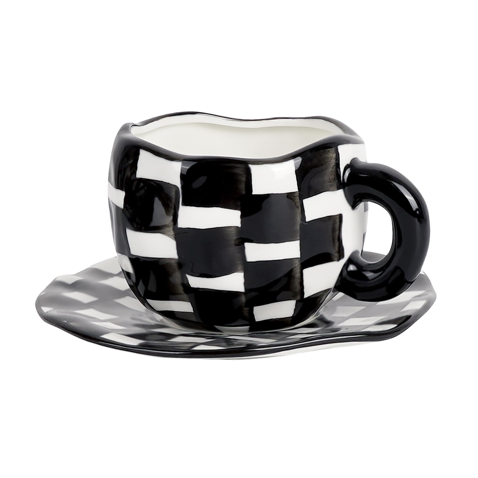 Checkered Cup Teacup with Saucer 7 Oz, Ceramic Black and White Checkered Coffee Cup Saucer Set fo... | Amazon (US)