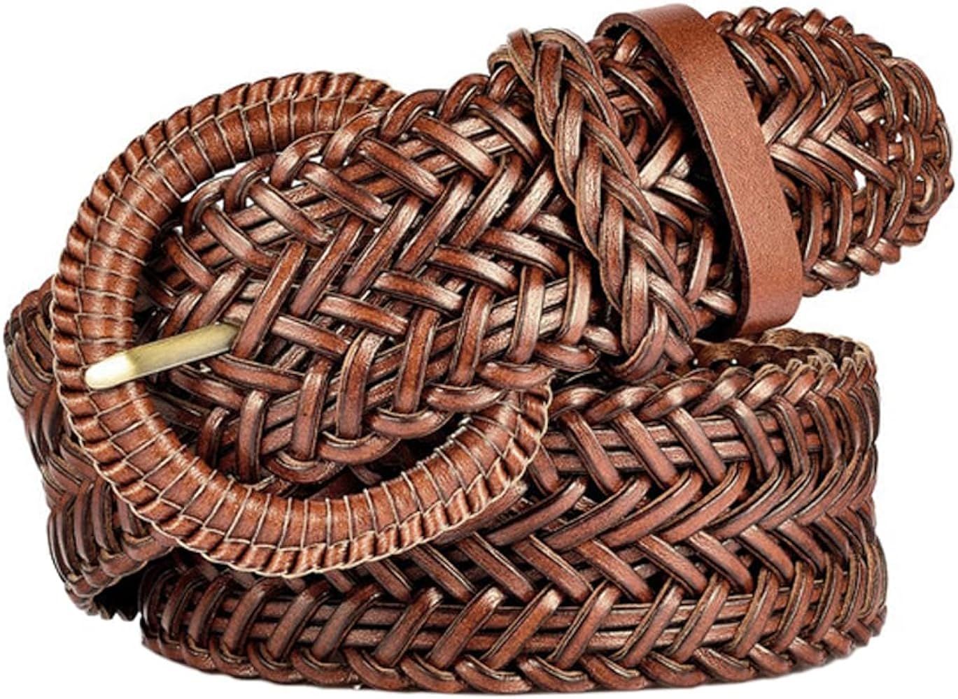 Women Leather Braided Causal and Dress Belt 1.6 inch Wide Girls Soft Woven Waist Band with Buckle | Amazon (US)