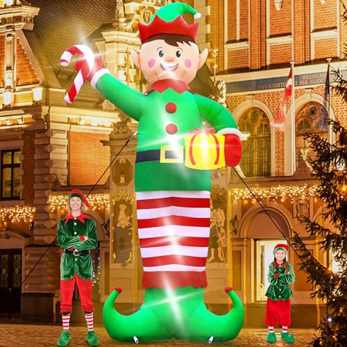Christmas Inflatables, Giant 15 FT Christmas Elf Inflatable Outdoor Decoration, Blow Up Xmas Elf Holding Box, LED Lighted Holiday Yard Decorations for Lawn Garden Home Party Xmas Winter Decor | Amazon (US)