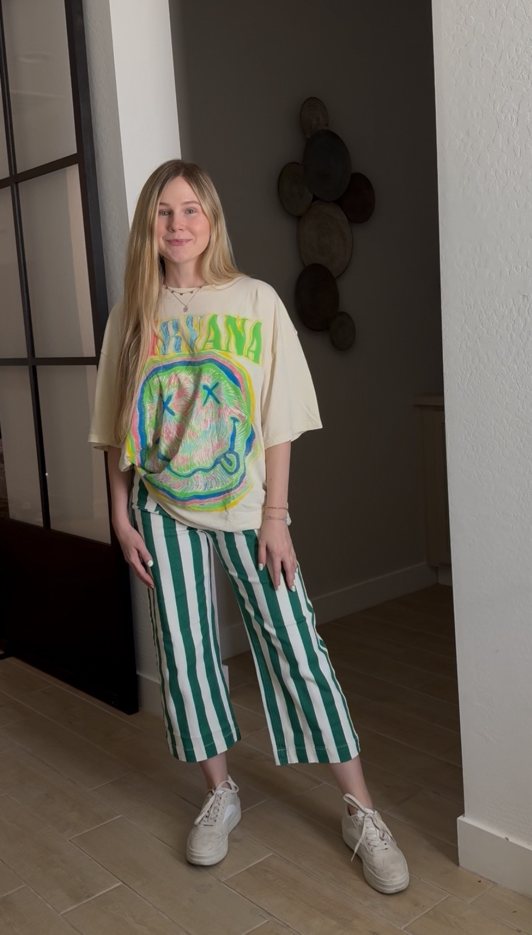 Casual outfit inspo 💚 I sized up to a large shirt for the baggy look but could’ve gone smaller

Band tee, striped pants, mom outfit, green, Walmart fashion, Amazon fashion, affordable fashion

#LTKFindsUnder50 #LTKPetite