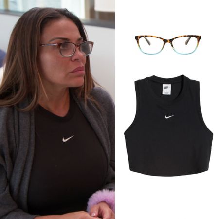 Dolores Catania’s Reading Glasses and Cropped Nike Tank Top