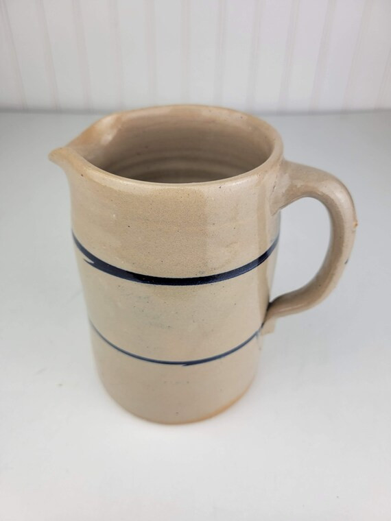 Stoneware Blue Striped Crock Pitcher Vintage | Etsy (US)