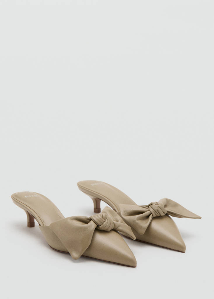 Heeled leather shoes with bow ecru - Woman - 6½ - MANGO | Mango (US/MX/AU)