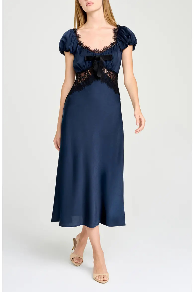 WAYF Mira Lace Trim Puff Sleeve Dress in Black at Nordstrom, Size X-Small | Nordstrom