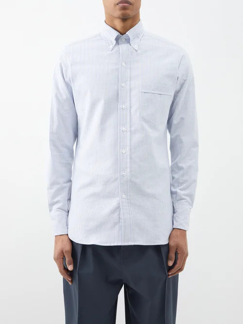 Drake's - Striped Cotton Oxford Shirt - Mens - Blue Stripe | Matches (US)