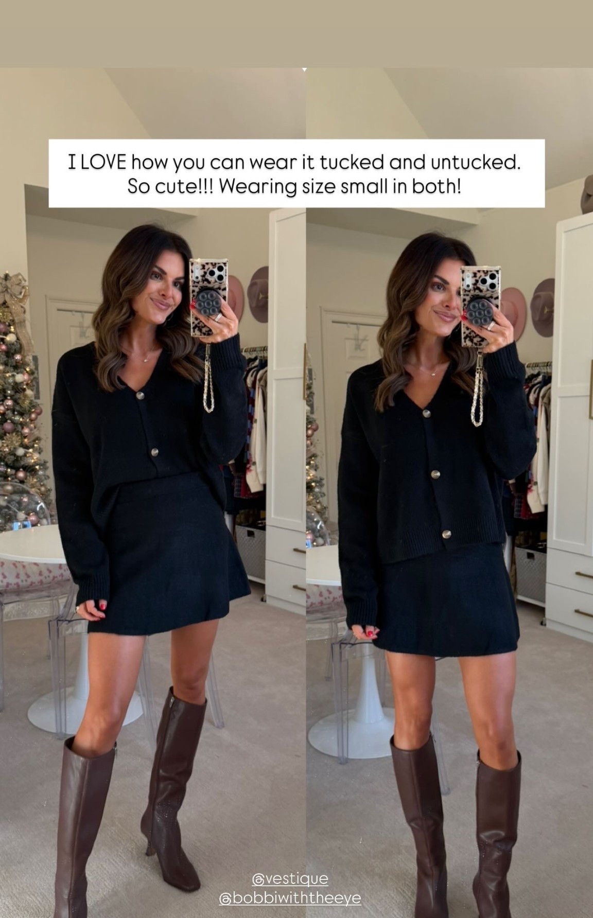 I LOVE how you can wear it tucked and untucked. So cute!!! Wearing size small in both!  @vestique @bobbiwiththeeye

Use code KATY15 for 15% off at Vestique! 

#LTKSaleAlert #LTKHoliday #LTKGiftGuide