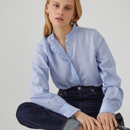 Ruffled High Neck Blouse with Long Sleeves | La Redoute (UK)