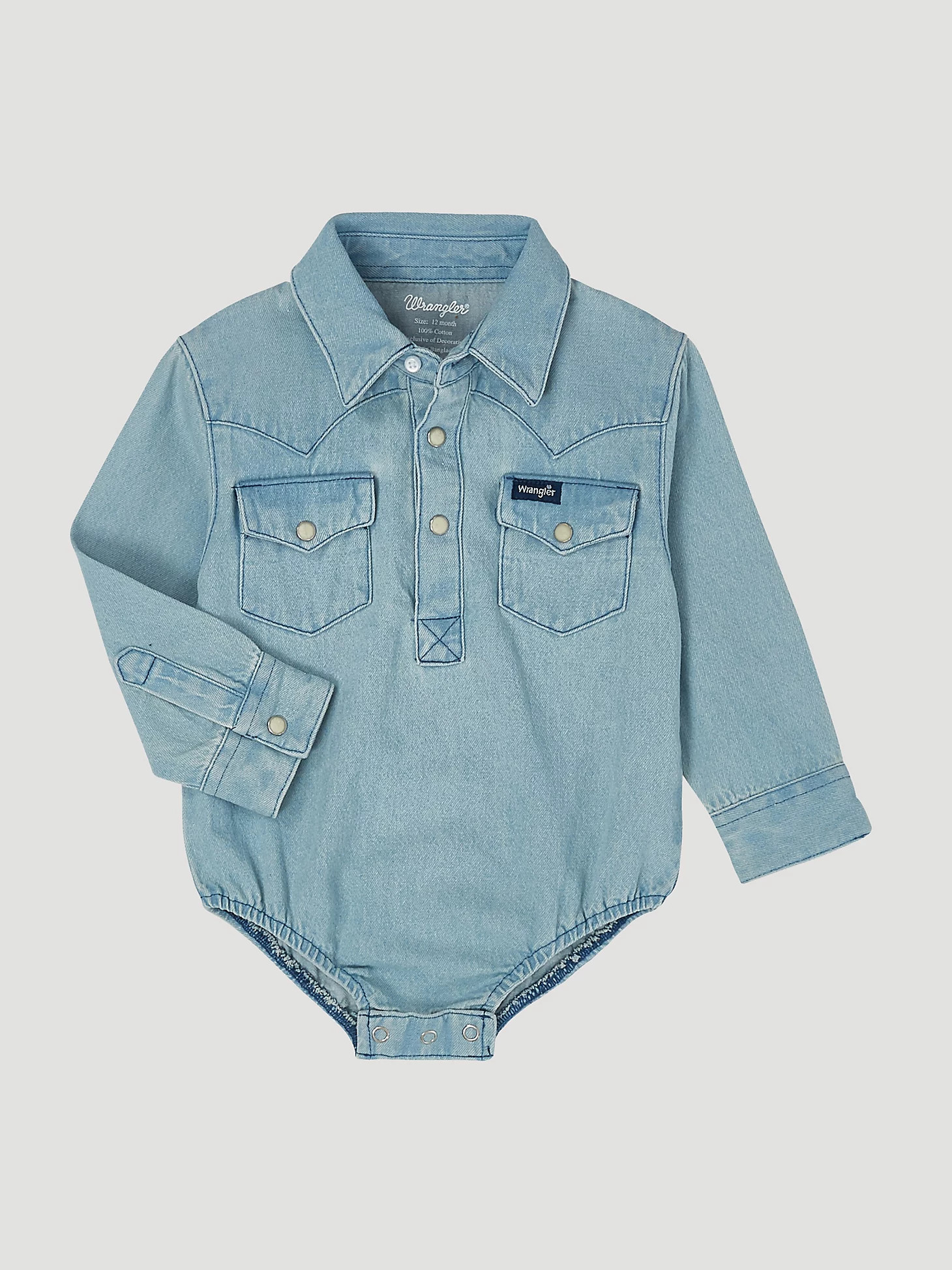 Baby Boy Long Sleeve Denim Bodysuit with Western Snap Placket | Wrangler