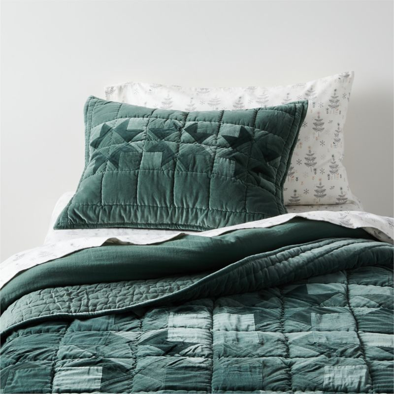 Pine Green Heritage Velvet Kids Twin Quilt + Reviews | Crate & Kids | Crate & Barrel