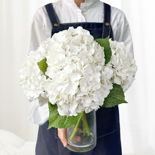 JINWOE White Flowers Hydrangea Artificial Flowers, 4Pcs Outdoor Large 21” Royal Real Touch Latex Silk Flowers Faux Hydrangea, Lifelike Fake Flower for Spring Wedding Bouquet Table Centerpieces | Amazon (US)