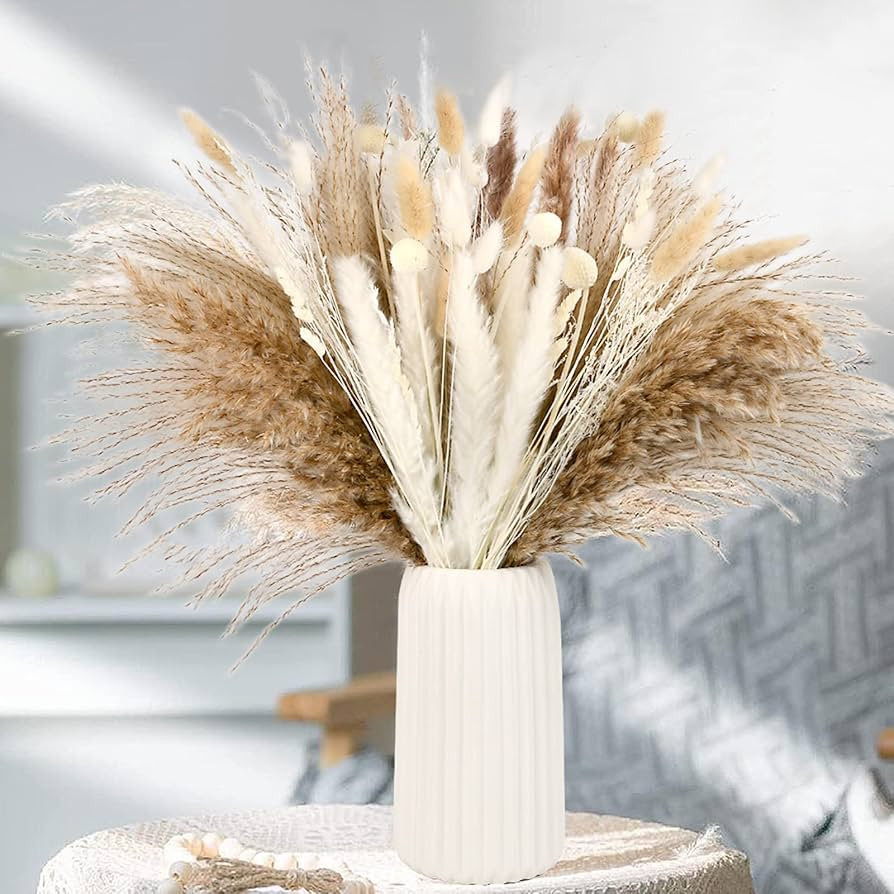Simetufy 90PCS Natural Dried Pampas Grass Decor for Boho Home Decor Mixed Dried Flowers Bouquet f... | Amazon (US)