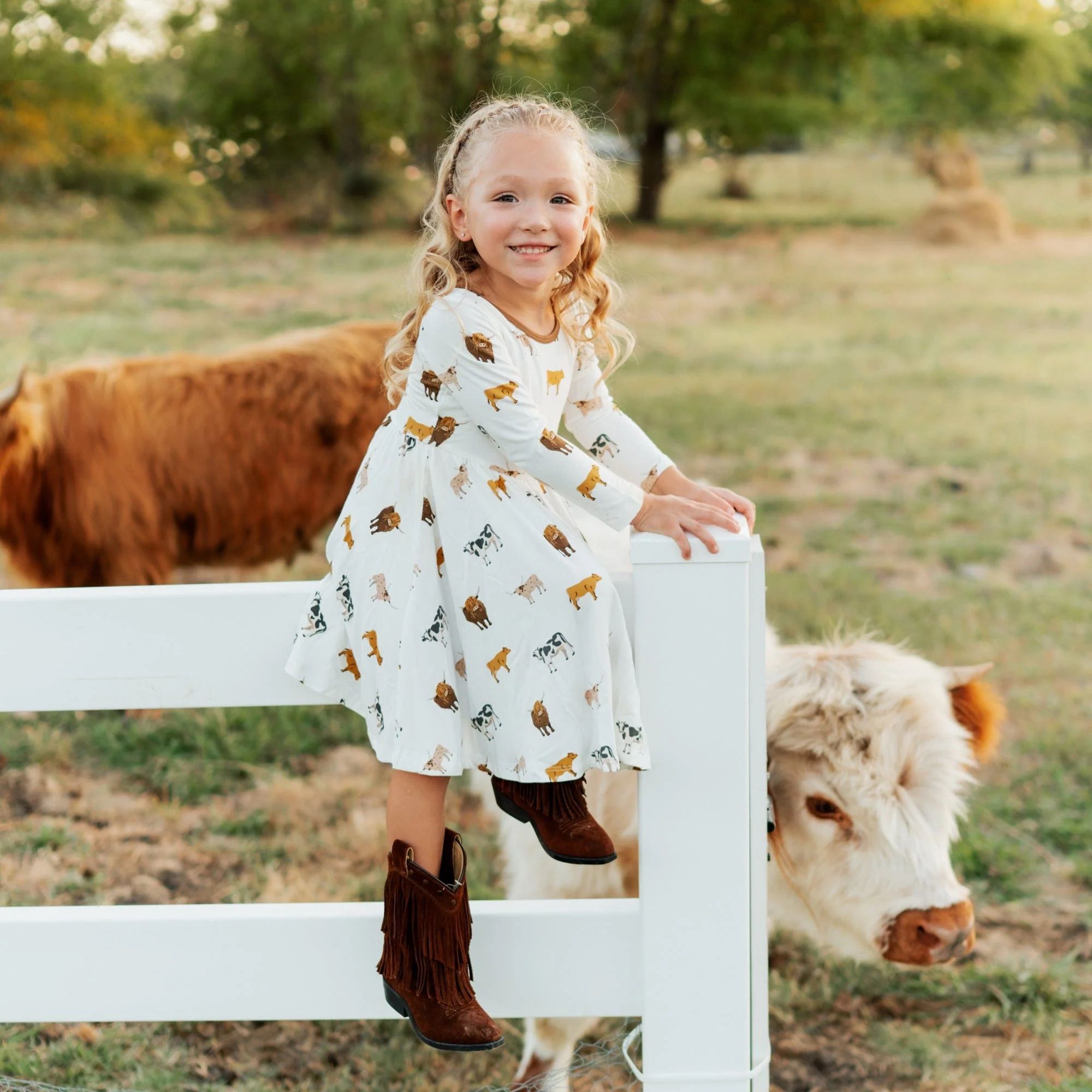 Long Sleeve Twirl Dress in Moo | Kyte BABY