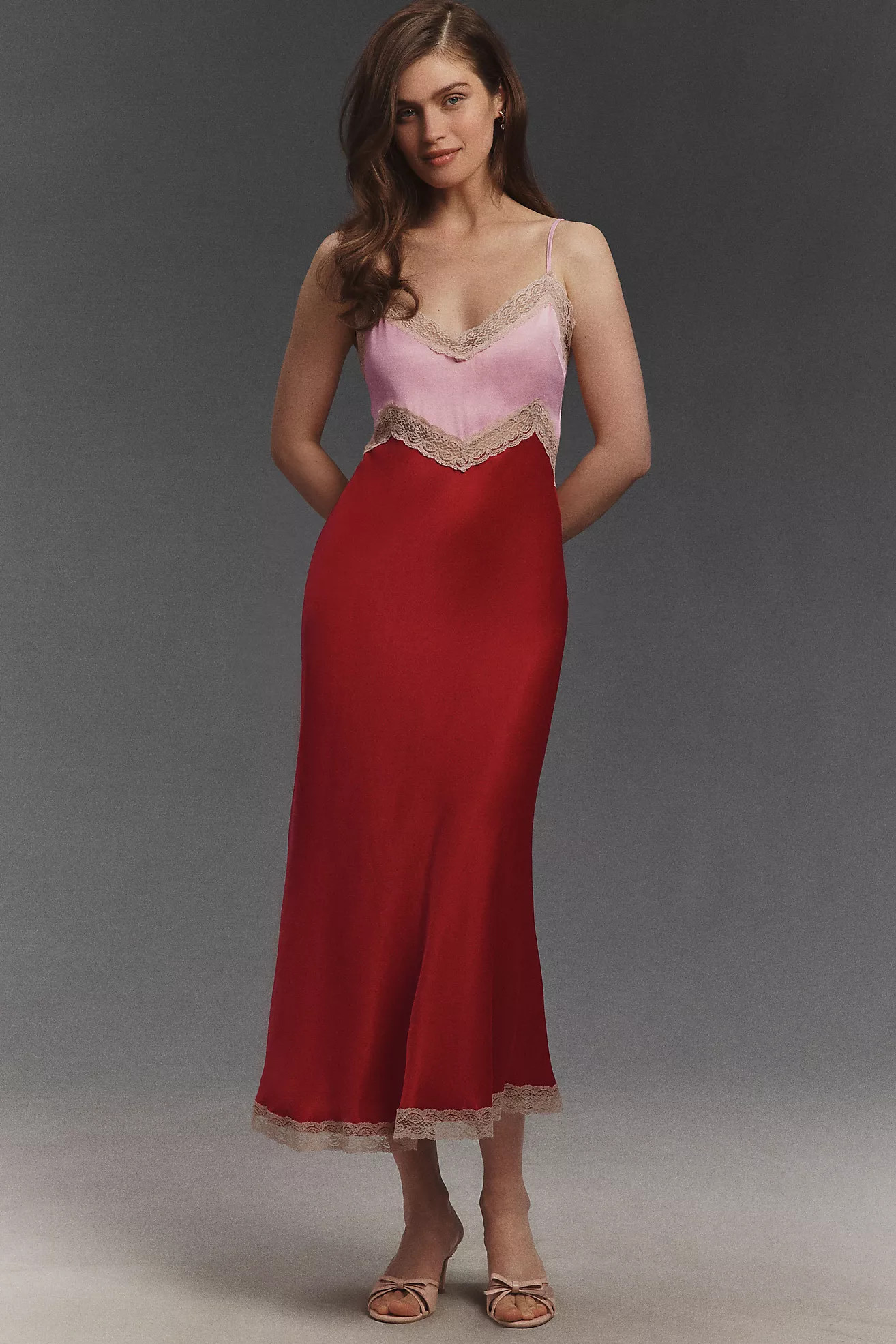 BHLDN Satin Lace Colorblock Midi Dress | Anthropologie (US)