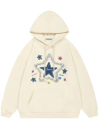 Aelfric Eden Womens Oversized Hoodies Star Graphic Fleece Hooded Streetwear Unisex Sweatshirts Pullover with Pocket Apricot | Amazon (US)