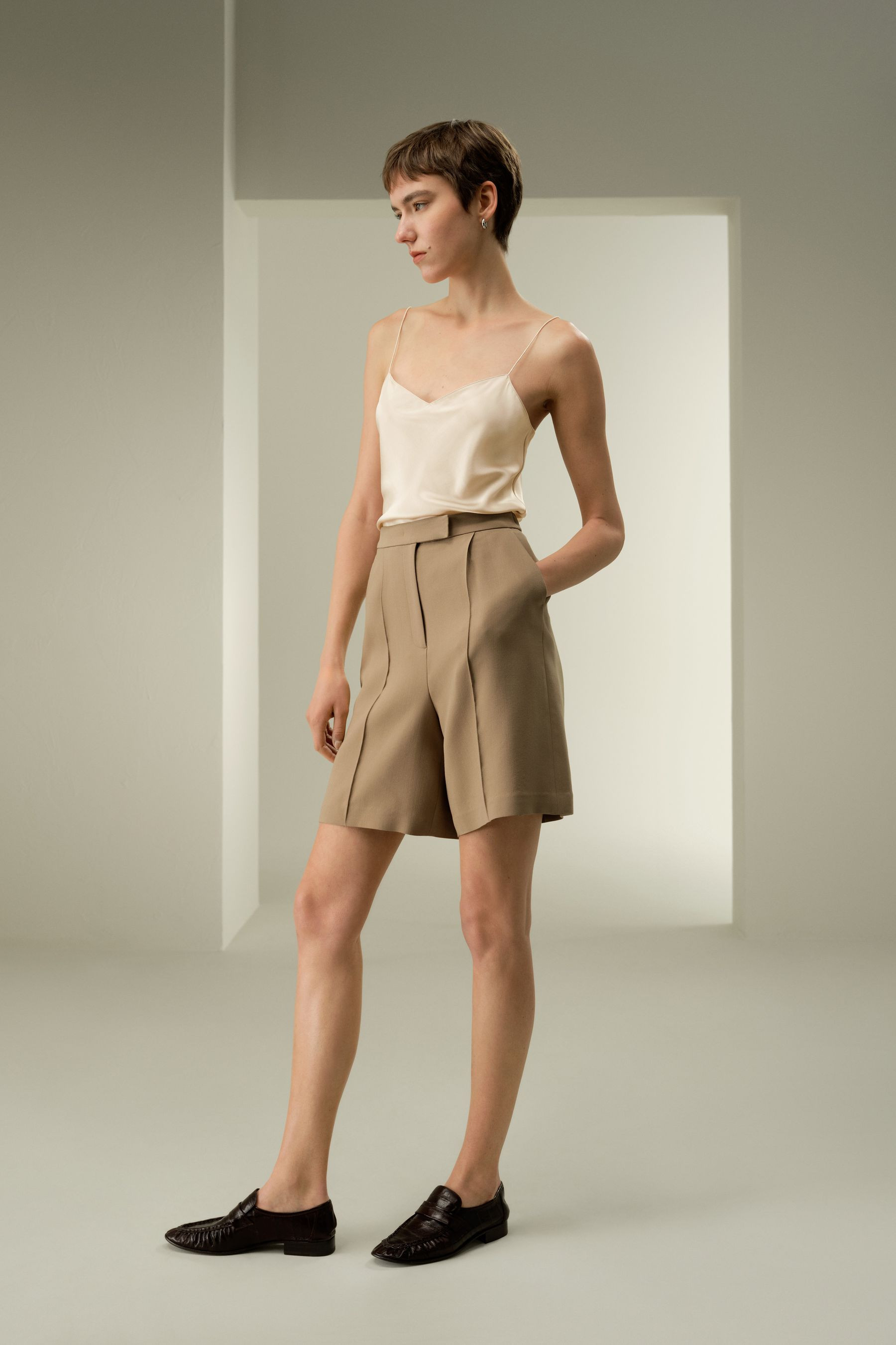 Silk-Wool Blend Polished Shorts | LilySilk