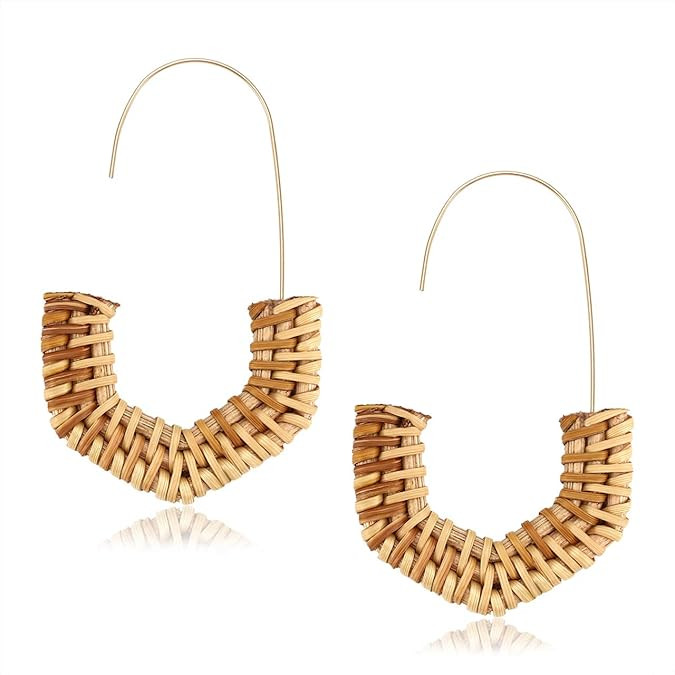 MOLOCH Rattan Earrings for Women Handmade Straw Wicker Braid Hoop Earrings Lightweight Wire Drop ... | Amazon (US)