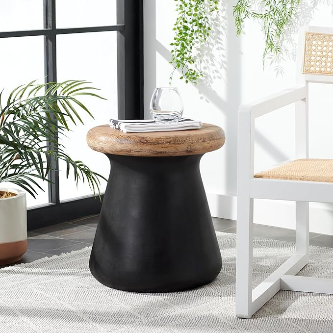 SAFAVIEH VNN1005C Outdoor Button Black Modern Concrete Round Accent End Table | Amazon (US)