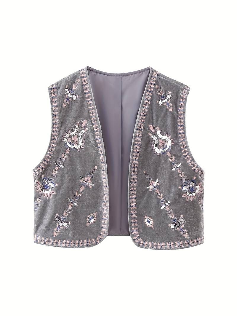 Graphic Embroidered Open Front Vest Jacket, Boho Sleeveless Jacket For Spring & Summer, Women's C... | Temu Affiliate Program