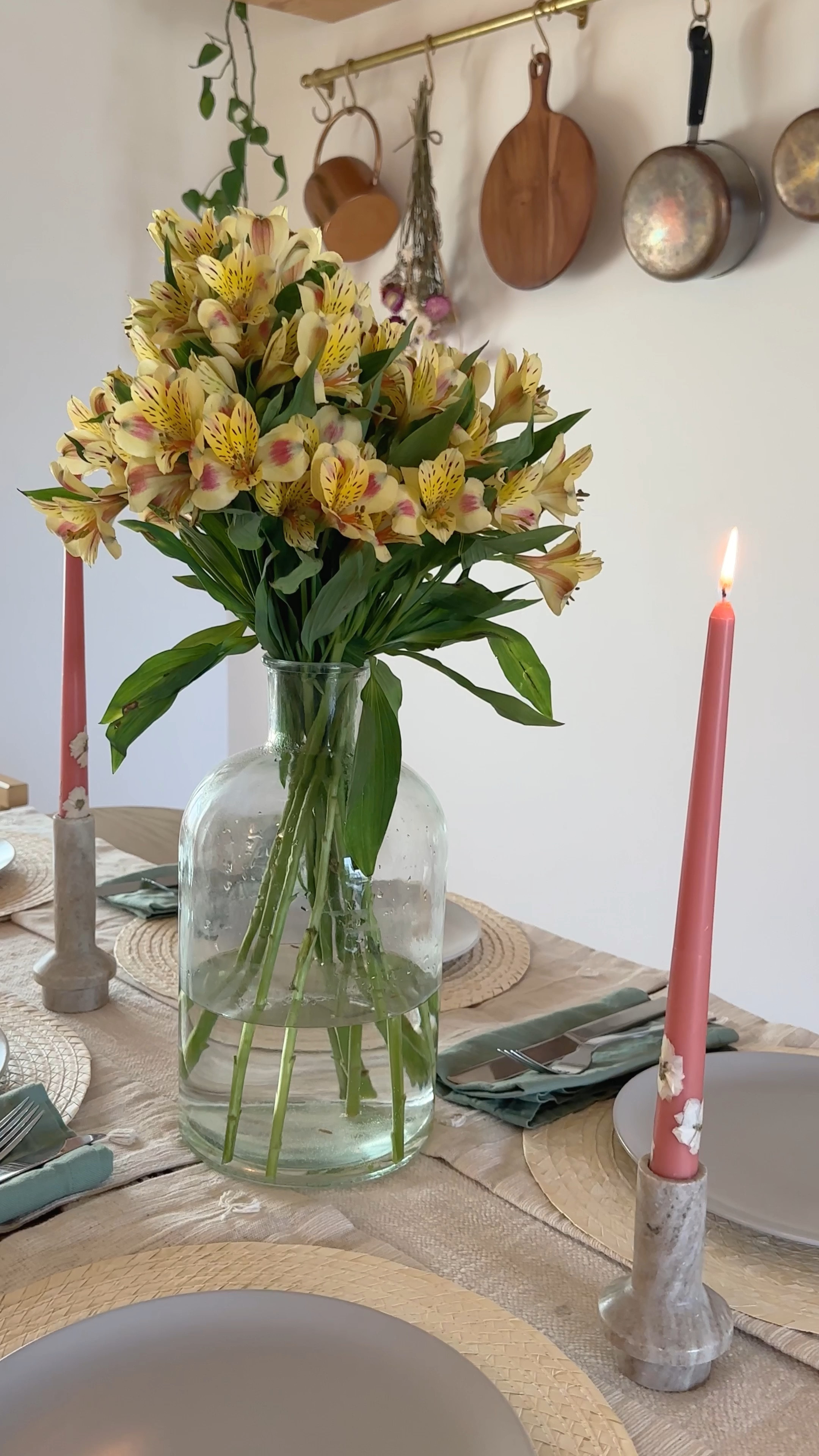 I didn’t match the alstroemerias to these pink taper candles on purpose, but they happen to be perfect together 🥹💕🌸// #homedecor #tablesetting #servingware 

#LTKhome