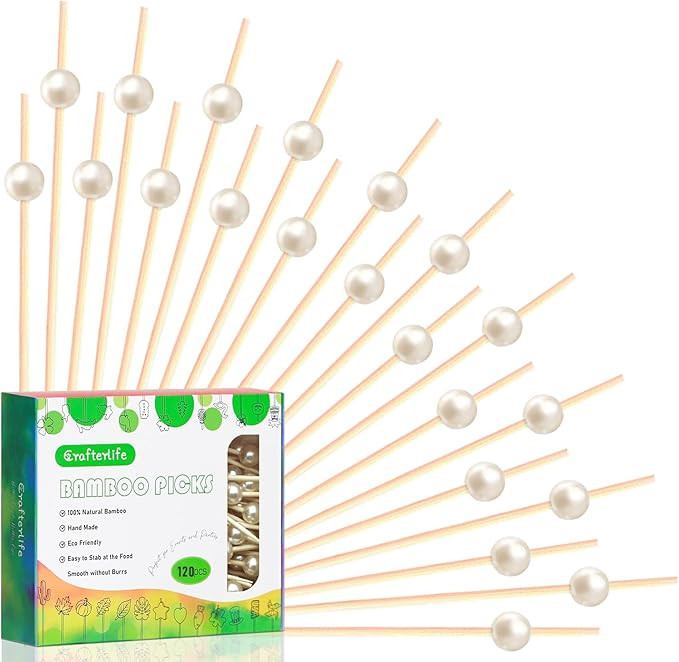 Amazon.com | 120pcs White Pearl Cocktail Picks Fancy Fruit Sticks Long Decorative Toothpicks Sand... | Amazon (US)