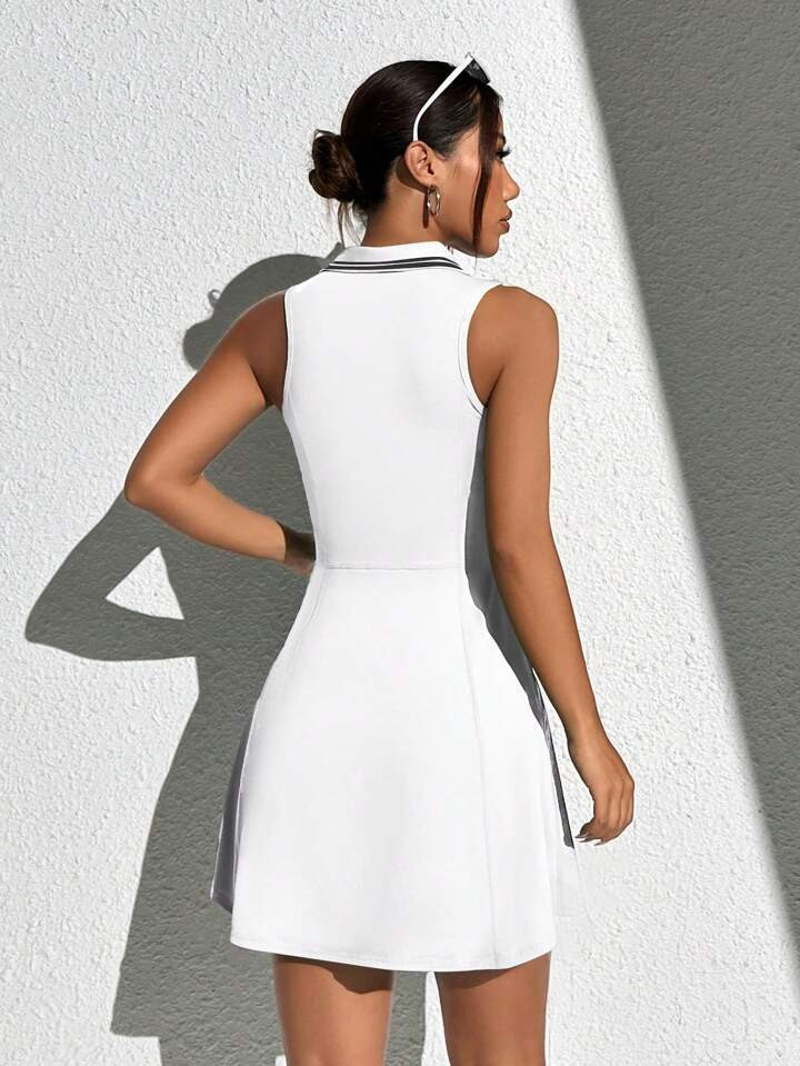 SHEIN Sport CourtClass Zipper Sports Dress And Lightweight Athletic Shorts 2pcs/Set | SHEIN